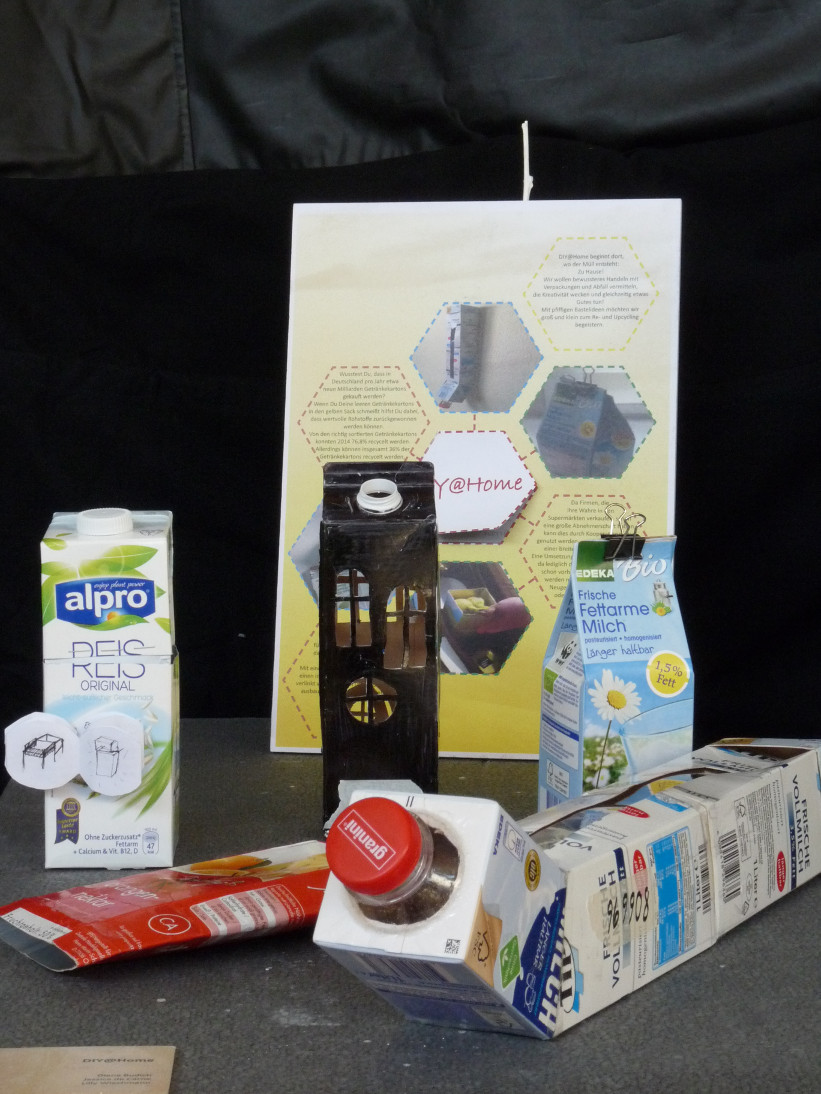 Gestaltungsanleitungen für Verbundstoffe, Getränkeverpackungen auf einem Beipackzetten, angebracht auf Verpackungen